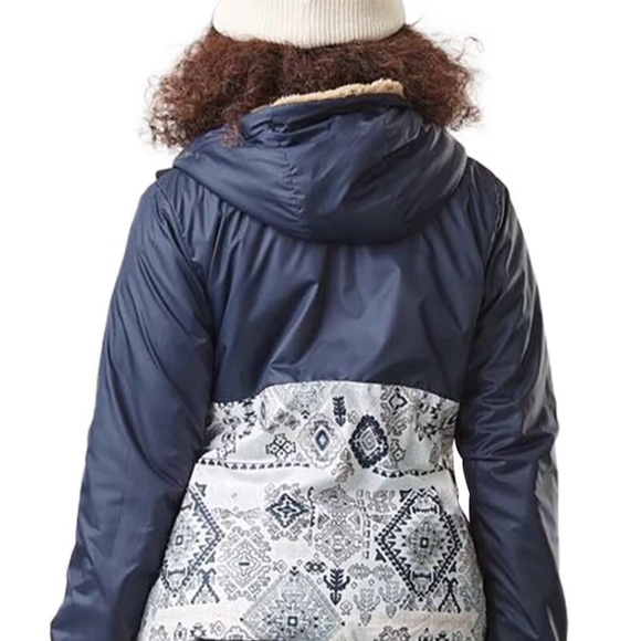 NWT PICTURE Navy/Tan Color Block Reversible Hooded Sherpa Fleece Posy Jacket, L - Picture 11 of 16